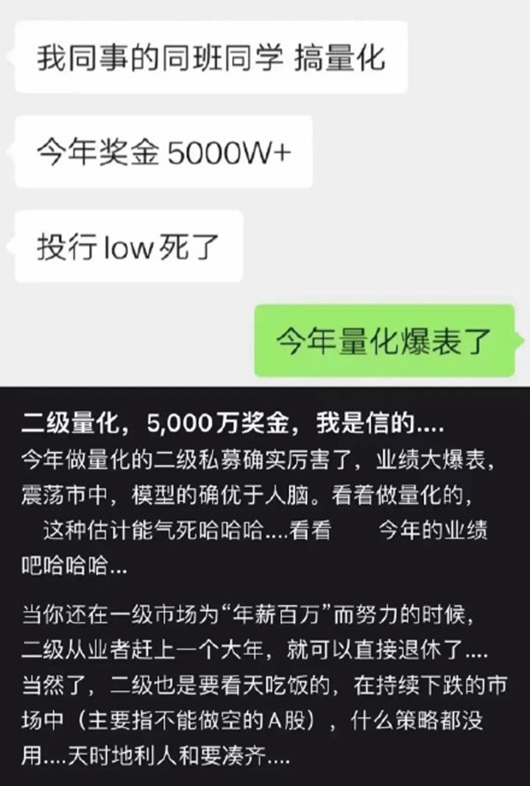 量化私募5000万年终奖刷屏，去年就有3000万年终奖，一边是行业爆发增长，一边是真金白银大打人才大战