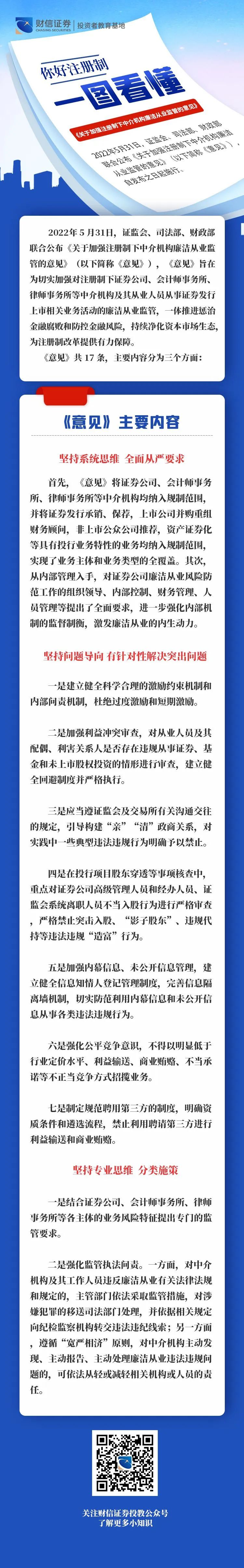 你好，注册制| 一图看懂《关于加强注册制下中介机构廉洁从业监管的意见》