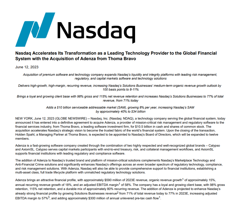 纳斯达克花105亿美元买了家软件公司啥东西这么贵？