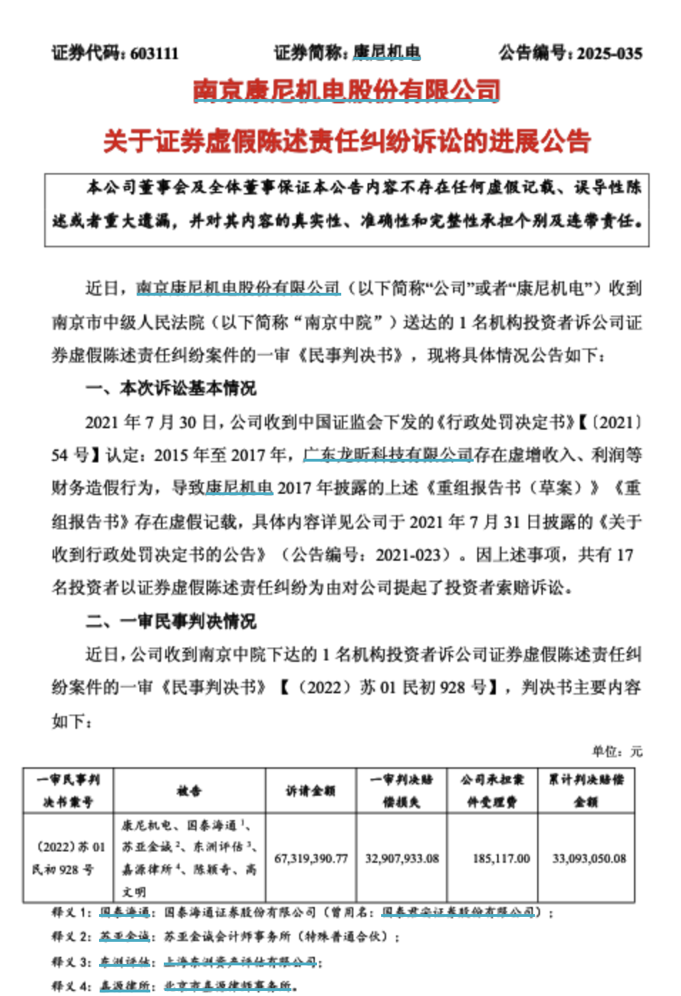 康尼机电并购造假遭投资者索赔近4亿元
