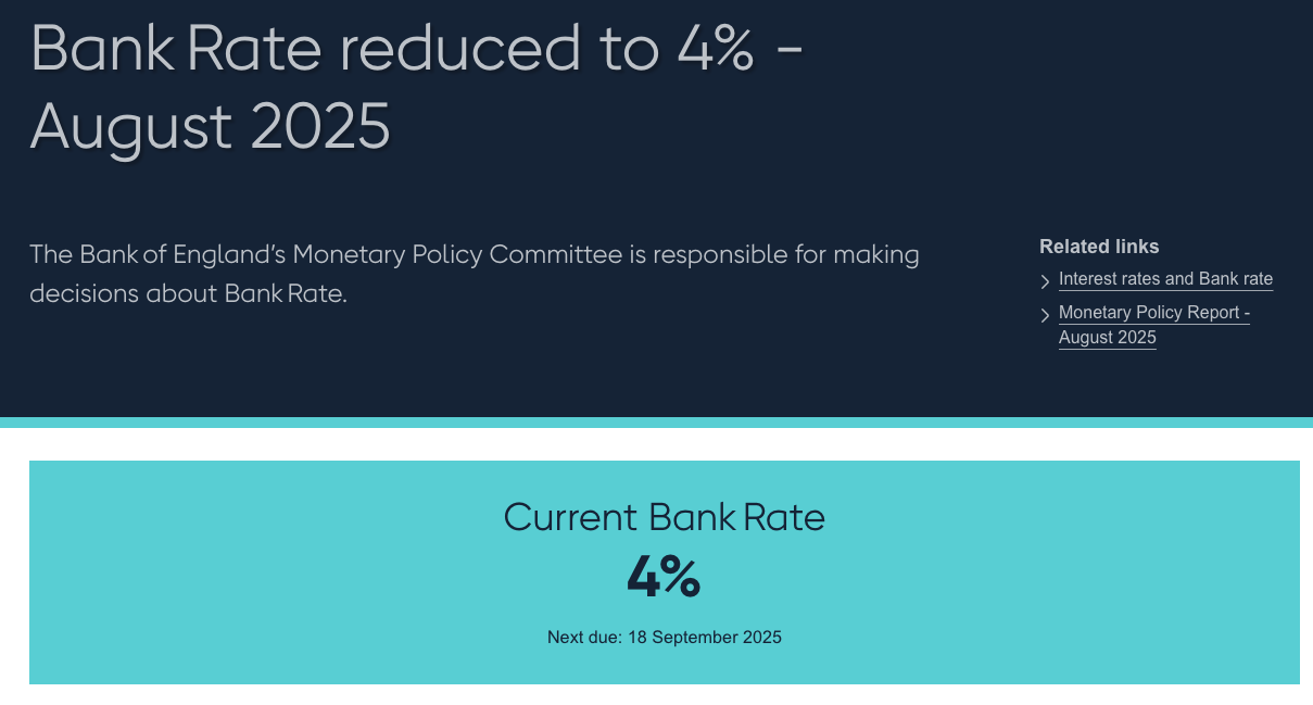 英国央行再度降息至4%