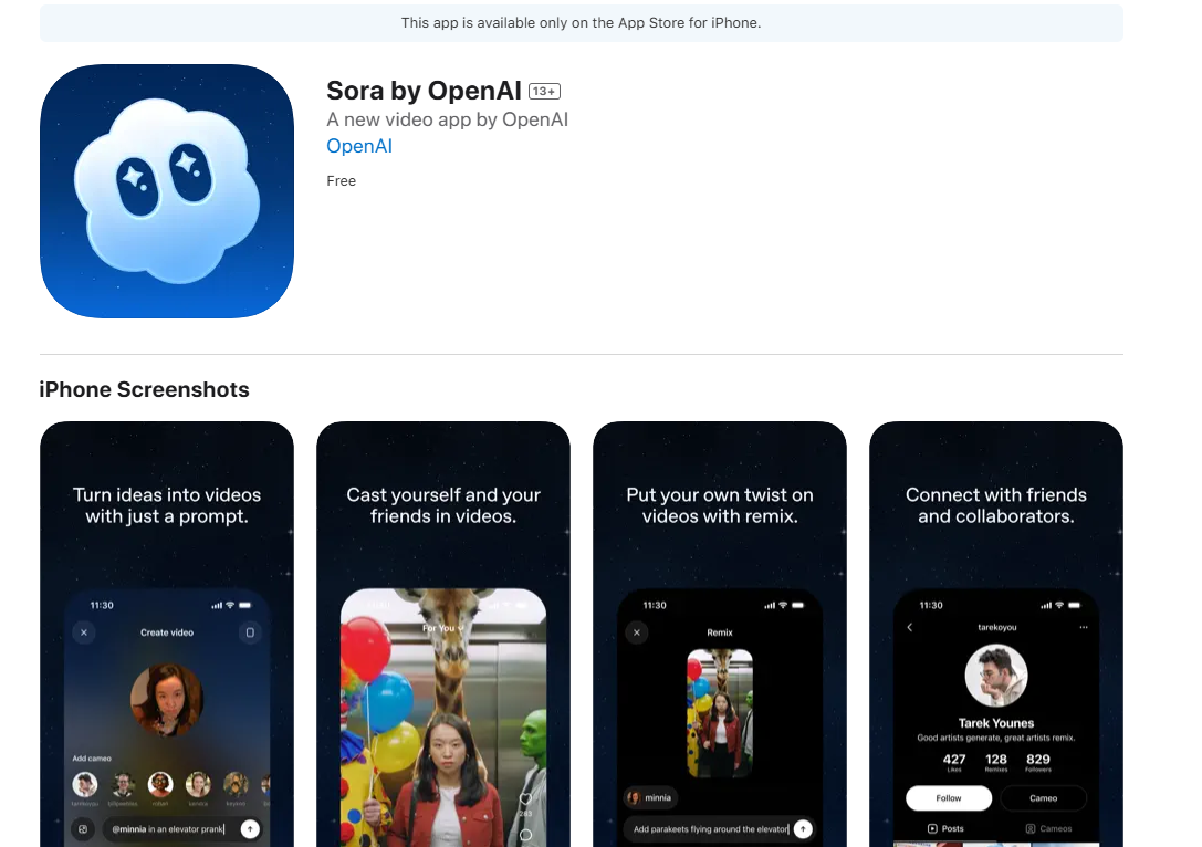 OpenAI推AI视频社交应用Sora