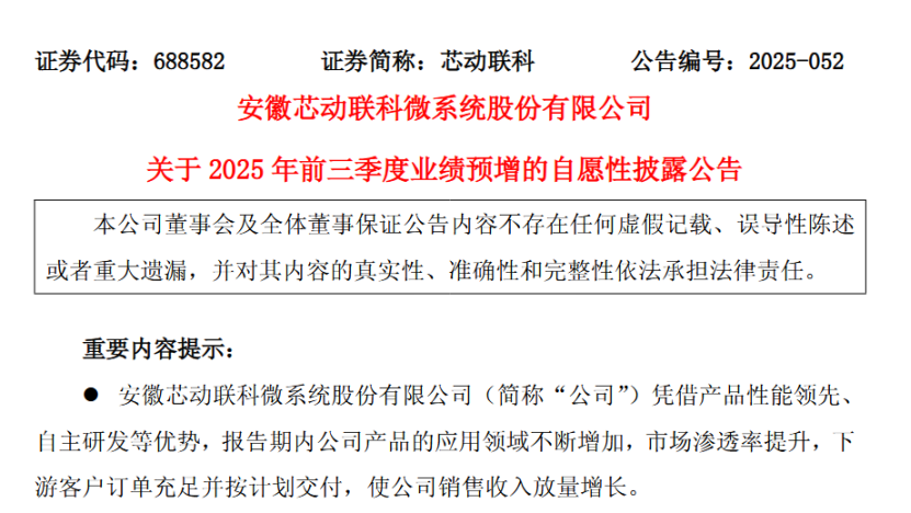 芯动联科前三季度净利预增超56%