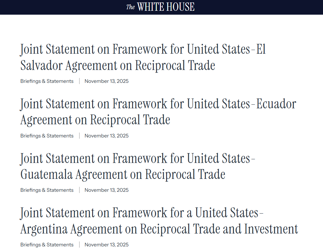 美与拉美四国达成关税减免协议