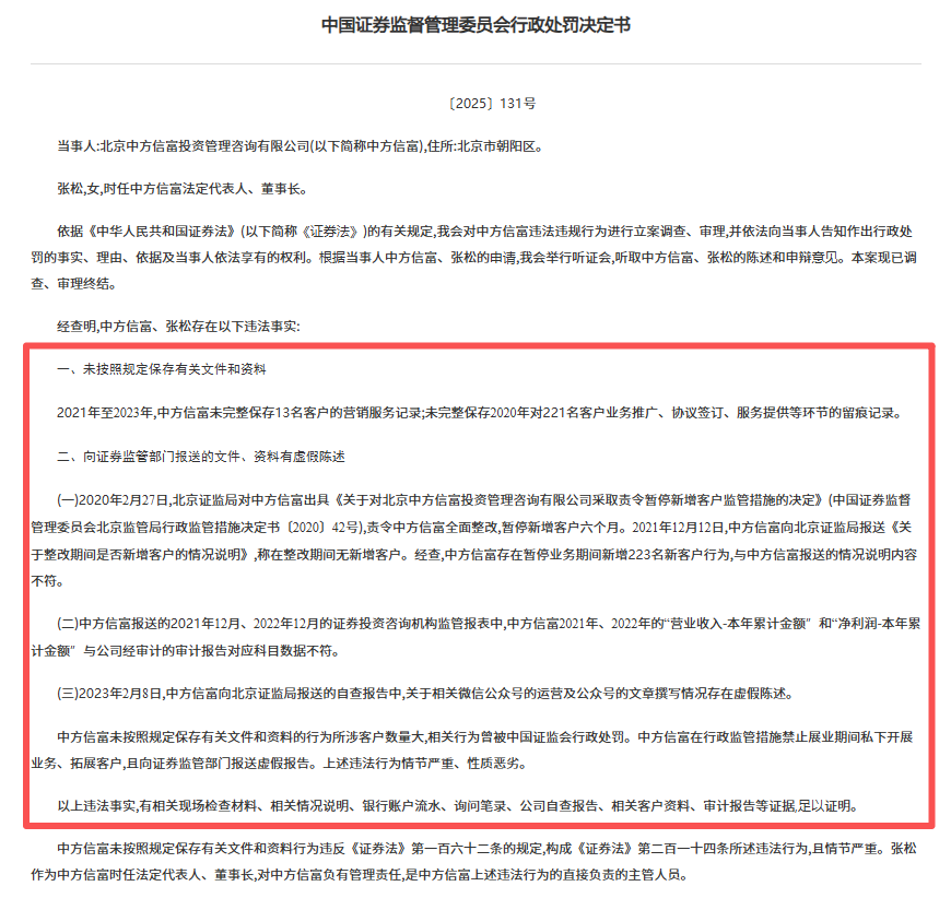中方信富被撤销投顾牌照