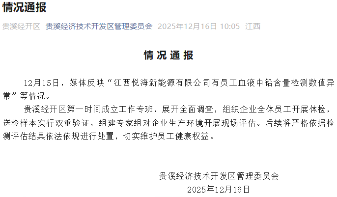 江西一企业员工血铅超标