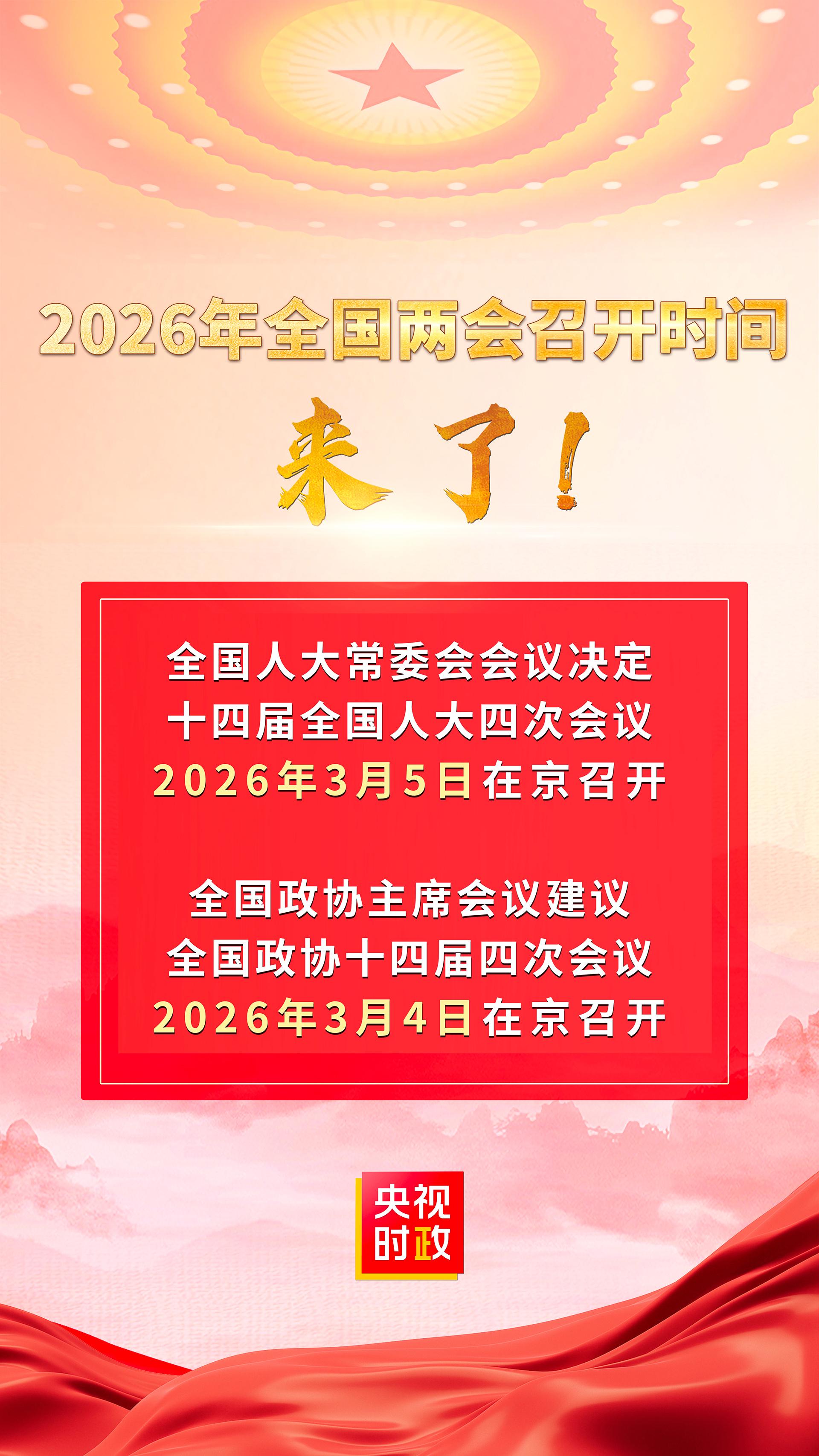 2026年全国两会会期确定