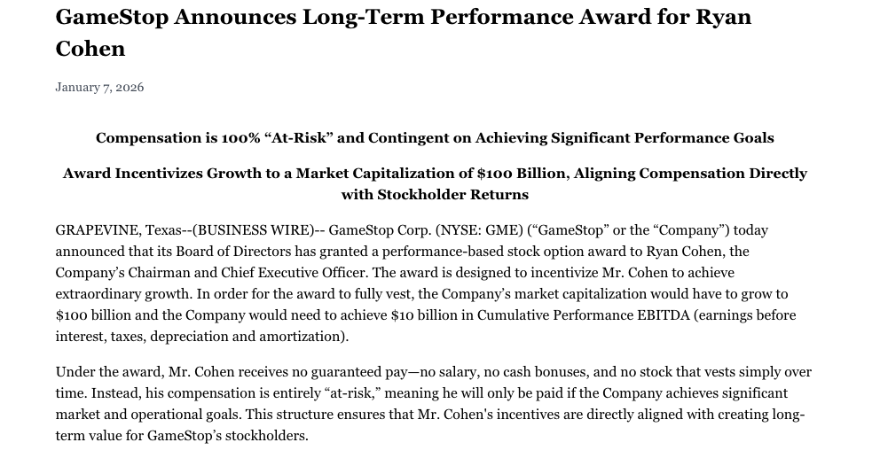 游戏驿站推千亿美元对赌激励