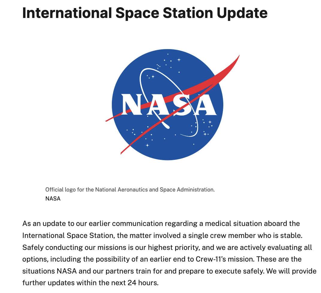 NASA宇航员健康突现状况